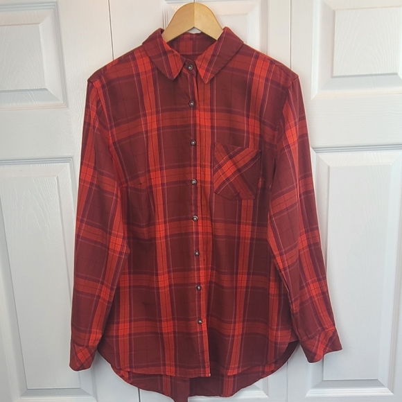 2/$30 ☆ NWT Ava & Viv Red Plaid Cotton Shirt Size X - Picture 1 of 9